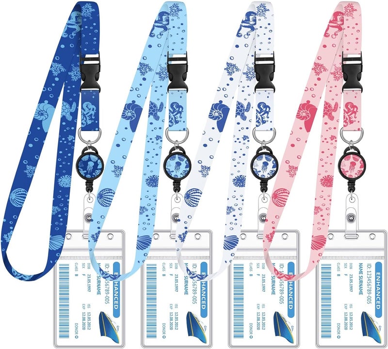 HONSIO 4 Pack Cruise Lanyard for Ship Cards Lanyards with Retractable Badge Reels and Waterproof ID Badge Holder, Ocean Creature 2026 Cruise Essentials Accessories - Image 1